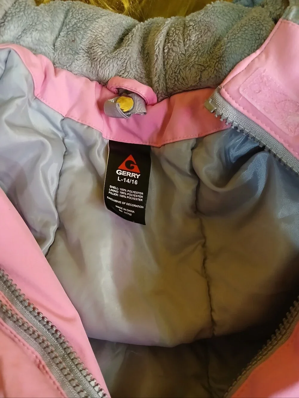 Gerry Girls L 14/16 Pink Gray Hooded Insulated Winter Jacket Coat Full Zip